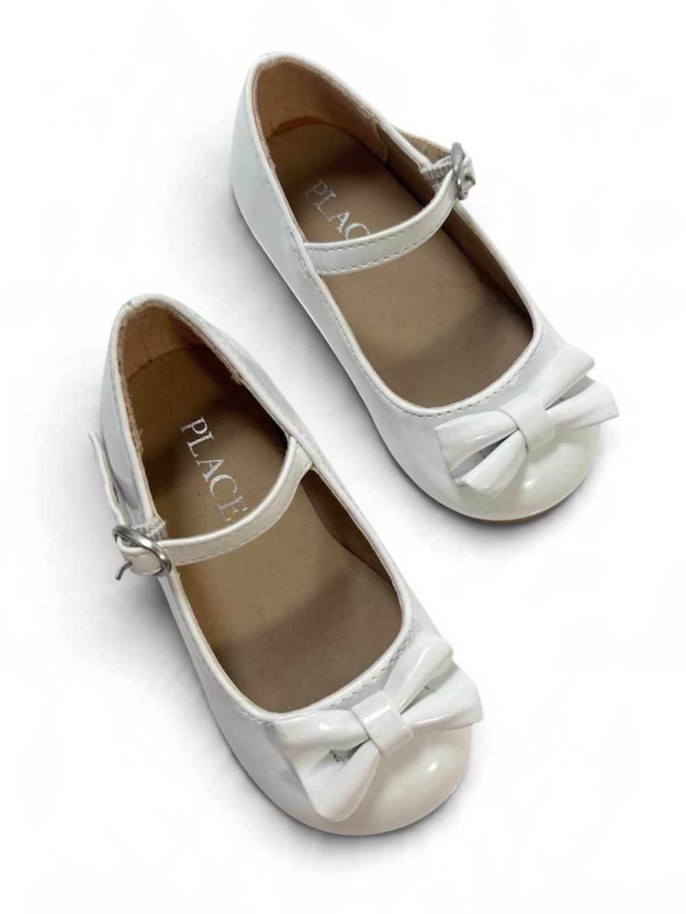 The Children's Place White Patent Bow Buckle Mary Jane Flats Dress Shoes 6